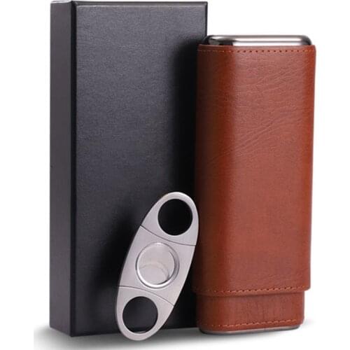 Brand 3-Finger Humidors Portable Cigar Box Cigar Leather Case with Cigar Cutter and Gifts Box Smoking Cigarette Accessories