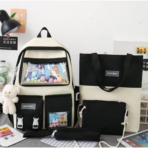 New 4Pcs/Set Canvas Women Backpacks School Bags for Teenage Girls 2021 High Quality Bookbags Travel Laptop Backpack Students