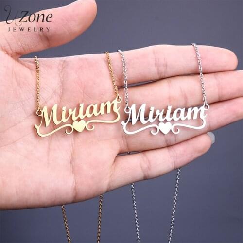 UZone Personalized Name Necklaces Custom Stainless Steel Love Heart Couple Names Necklace Handmade Bridesmaid Gift Bijoux Femme