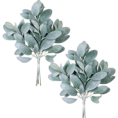 8Pcs Artificial Flocked Lambs Ear Leaves Stems Faux Lambs Ear Branches Picks Greenery Sprays For Vase Bouquet Wreath
