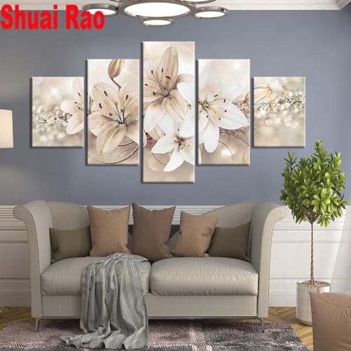 5 Pieces Abstract Lily Flower,Diamond Crystal Paintings Diamond Embroidery Full round 5d Diy diamond painting 100% Square