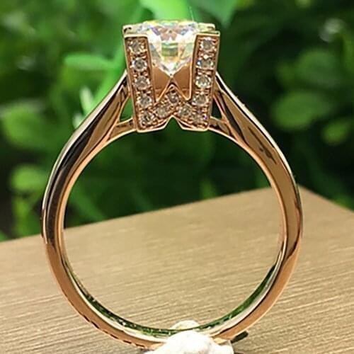 18K Au750 Rose Gold Women Wedding Party Engagement Ring 1 2 3 4 5 Carat Round Moissanite Diamond Ring W Crown Trendy Classic