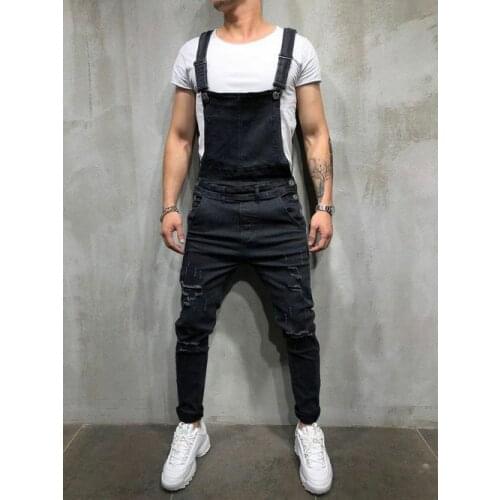 Fashion Men Distressed Denim Carpenter Overalls Bib New Hot Jumpsuits Destroyed Biker Jean Pants