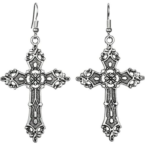 Christ Baroque Cross Pendant earrings Vintage Bohemian 1980 Madonna Gothic big ankh cross earrings