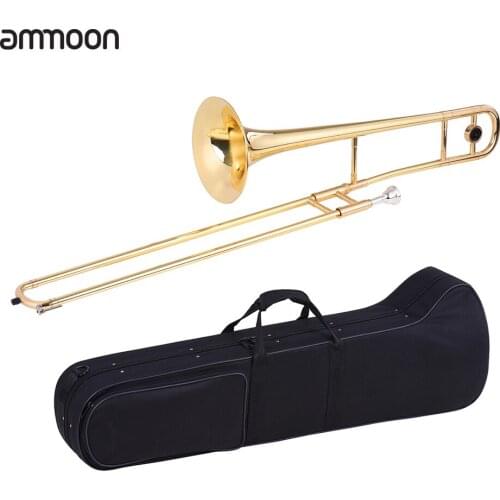 Ammoon Alto Trombone Brass Gold Lacquer Bb Tone B flat Wind Instrument with Cupronickel Mouthpiece Cleaning Stick Case