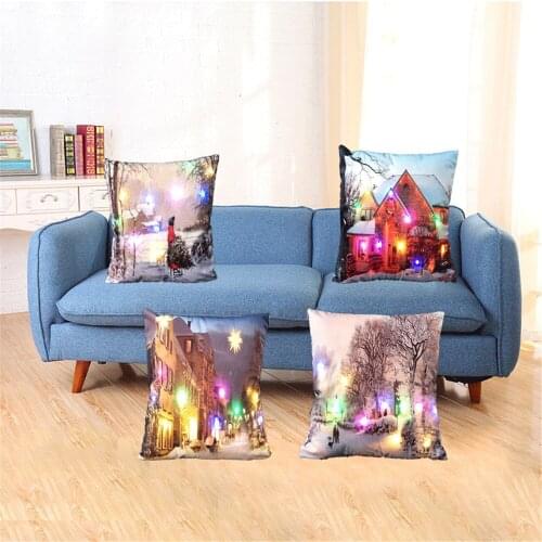 Design New LED Scenery Style 45*45cm Square Home Decorative Pillow Case Printed Throw Pillowcase Car Home Decor Cushion Cover