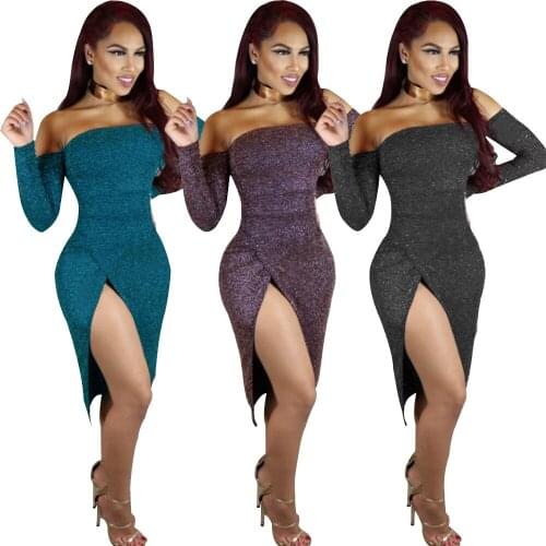 Autumn Winter Dress Long Sleeve slash neck Women Dew Shoulder Dress Sexy Patchwork Hollow Out bodycon dress Fashion Vestidos