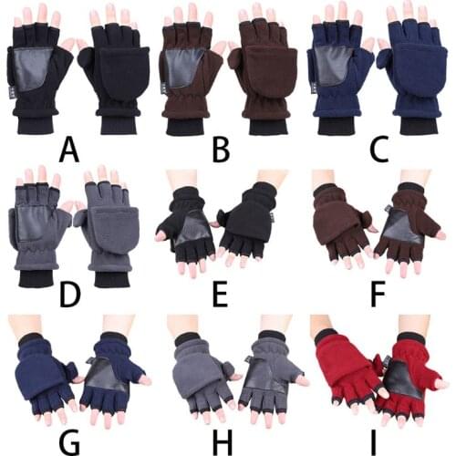 Women Men Winter Polar Fleece Half Finger Flip Gloves Double Layer Thicken Touch Screen Fingerless Convertible Mittens Wrist