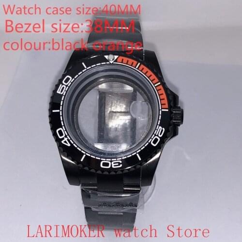 Suitable for NH35 NH36 Miyota 8215 40mm 904L stainless steel case, transparent black back cover, with bezel,black orange