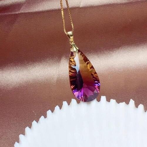 Natural Ametrine Pendant natural crystal pendant 18k yellow gold luxurious lucky Water drop Women girl party wedding jewelry