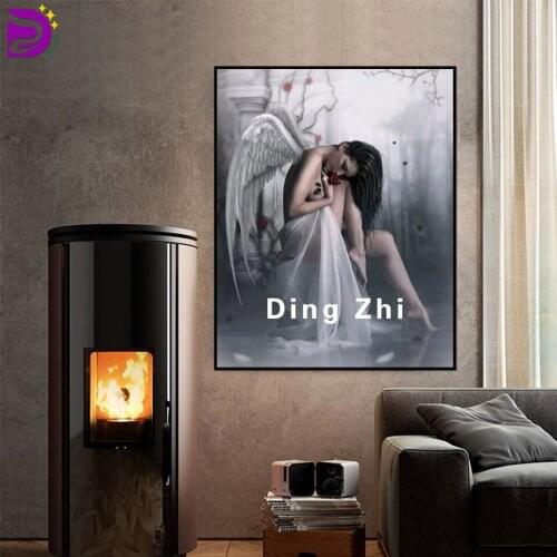 Full Square 5D Diy Diamond Painting White Wing Angel Woman Diamond Embroidery Round Drill Mosaic Cross Stitch Fantasy Art Decor