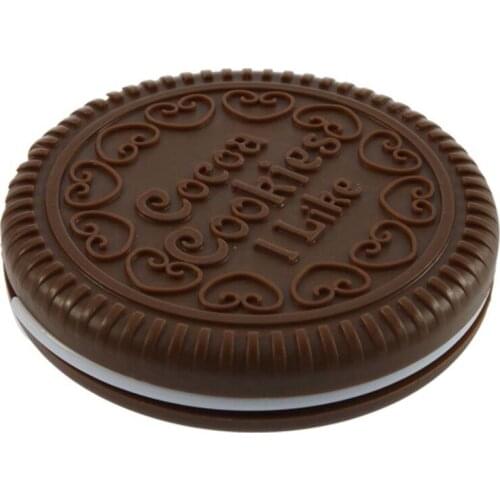 Portable Cute Chocolate Cookie Shape Cosmetic Makeup Mirror + Comb Lady Girl