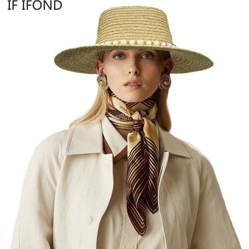 Handmade Weave Raffia Sun Straw Hat For Women Wide Brim Summer Beach Cap Fashionable Pearl Decoration Travel Visor Hats