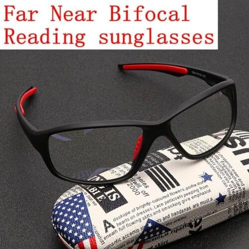 Transition Sun Photochromic Bifocals Reading Glasses Magnifier For Women Men Square Frame Look Near Far Presbyopic Sunglasses NX