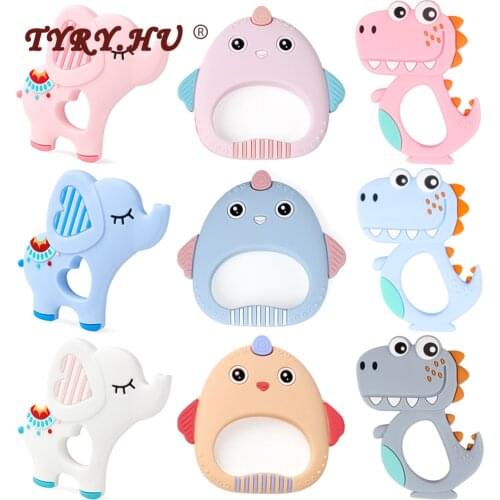 TYRY.HU 1pc Cartoon Animal Fox Elephant Dinosaur Silicone Teether Food Grade Teether Teething Beads Nursing Accessories and Gift