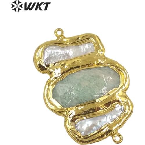 WT-JP248 Wholesale Triple stone mix pearl design fashion women double loops gold electroplated stone connectors for necklace