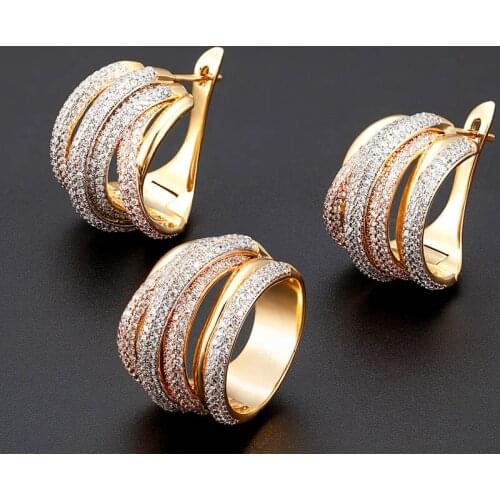 Zlxgirl jewelry white clear AAA cubic zircon earring ring of wedding jewelry sets mixed palted color copper brial ears anel sets