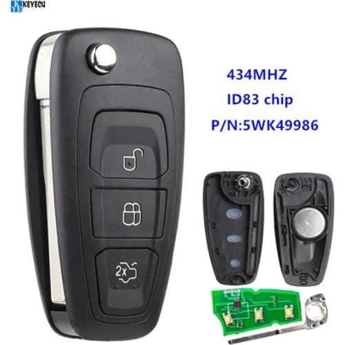 KEYECU 434MHz ID83 Chip 5WK49986 Replacement Remote Key Fob 3 Button for Ford C-Max S-Max Focus MK3 Grand Mondeo 2010-2017