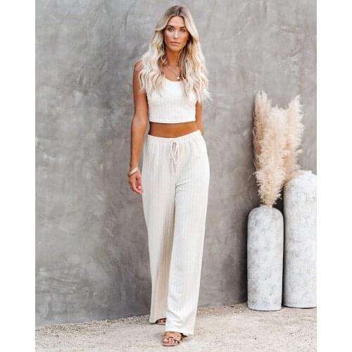 Fnoce women cotton solid sexy vest and Elastic waist trousers Loose and comfortable sports and leisure youth fashion suit