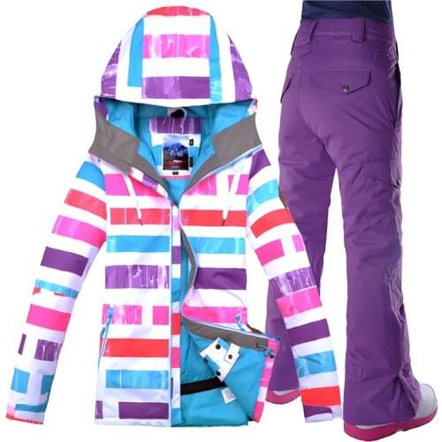 Gsou Snow Ski Suit Womens suit outdoor waterproof warm Korean mountaineering suit shirt color pink Female ski suit