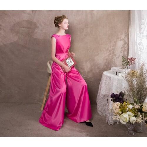 Vestidos De Festa Capped Sleeves Beaded Sequins Evening Party Gowns Long Jumpsuit Women Formal Prom Pant Suit