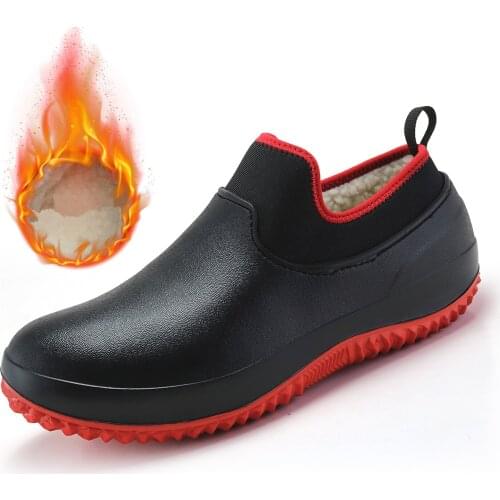 Winter Mens Rain Shoes Unisex Warm Plush Mens Work Shoes Waterproof Industrial Garden Mens Water Shoes Rubber Shoes 35-49