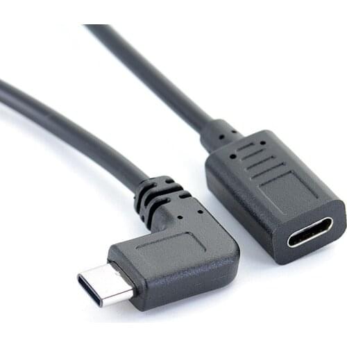 0.3 Meters Type-C USB 3.1 Male to USB-C Female 90 degree Extension Data Cable Extender Cord Reversible Design