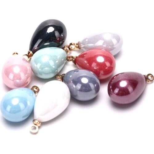 10Pcs Fashion Water Drop Pearl Enamel Pendants Charms For Jewelry Making Diy Tassel Earrings Accessories 9 Colors