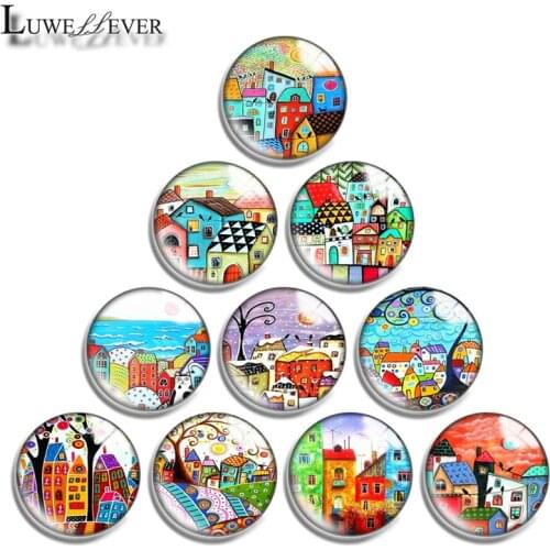 12mm 14mm 16mm 20mm 25mm 30mm 676 Painting Mix Round Glass Cabochon Jewelry Finding 18mm Snap Button Charm Bracelet