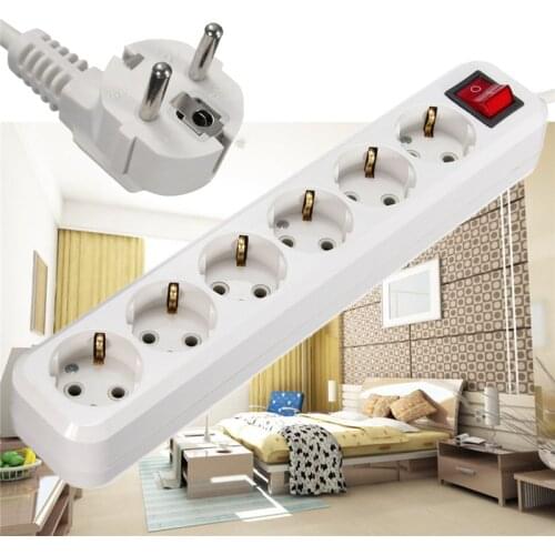 2 Round Pin EU RUS Plug Power Strip Switch 3M 5M Cable 6 Outlets Electrical Extension Cord Socket With Switch