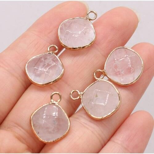 2021Natural Semi-precious Stone Clear Quartz Irregular Round Gold Plated Faceted Pendant MakingDIYNecklace Bracelet Jewelry Gift