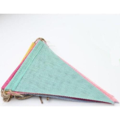 12 Flags 6 Different Colors Imitation Linen Colored Pennants Wedding Decoration Party Pull Flag Wedding Bunting 3PCS