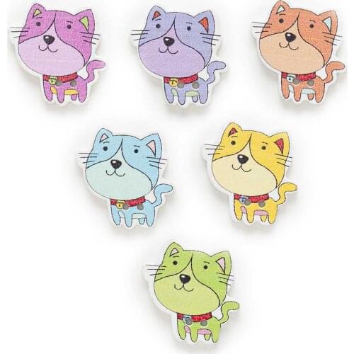 30pcs Cute Cat Series Wood Buttons for Sewing Scrapbooking Clothing Headwear Handmade Crafts Home Decor Accessories DIY