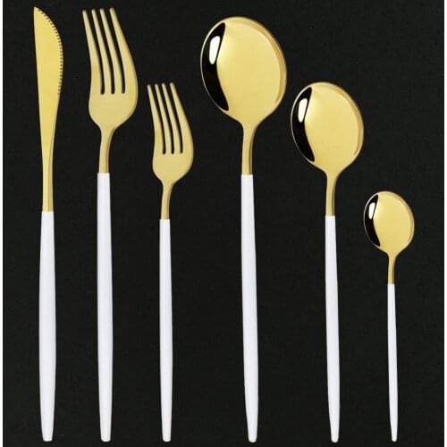 36Pcs White Gold Cutlery Set Stainless Steel Dinnerware Set Knife Fork Spoons Tableware Set Home Kitchen Flatware Silverware Set