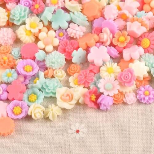50PCS/15g candy color flower Resin beads Scrapbook Craft 7-13mm DIY buttons phone decor Headwear accessories No Hole CP1977