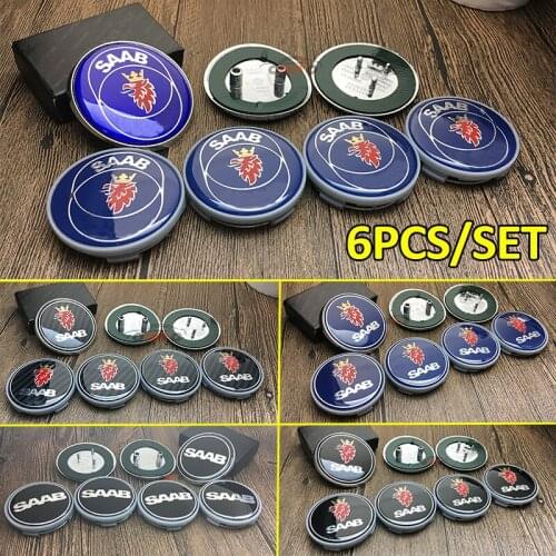 6pcs/set 68mm Car Emblem Hood Trunk Label 62mm Rims Wheel hub Center Cover For 9-3 9-5 93 95 Logo Badge Auto Caps