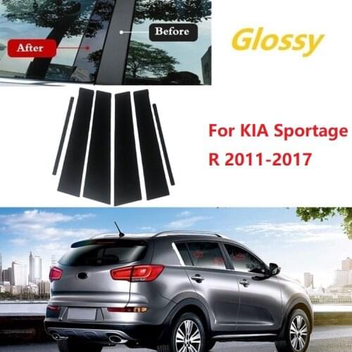 6PCS Polished Pillar Posts Gloss Black Fit For KIA Sportage R 2011-2017 Window Trim Cover BC Column Sticker