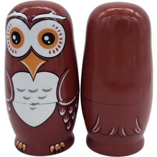 6Pcs Cute Owl Animal Wooden Russian Matryoshka Nesting Doll Puzzle Toy Craft Gift