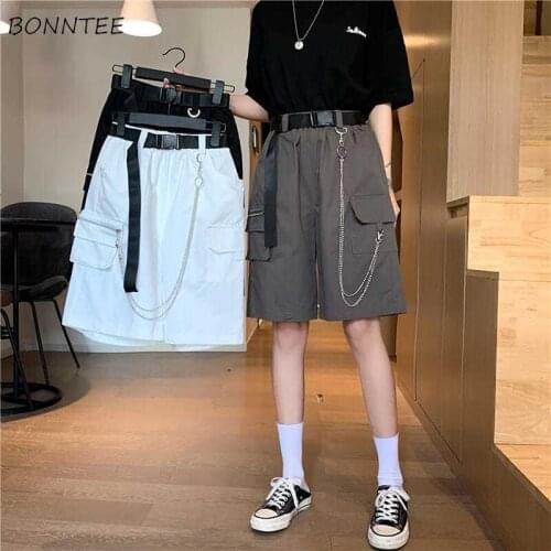 Cargo Pants Women Summer Solid Simple Casual Fashion Ins Loose Soft Pantalones All-match Chain Retro Schoolgirls Harajuku Mujer