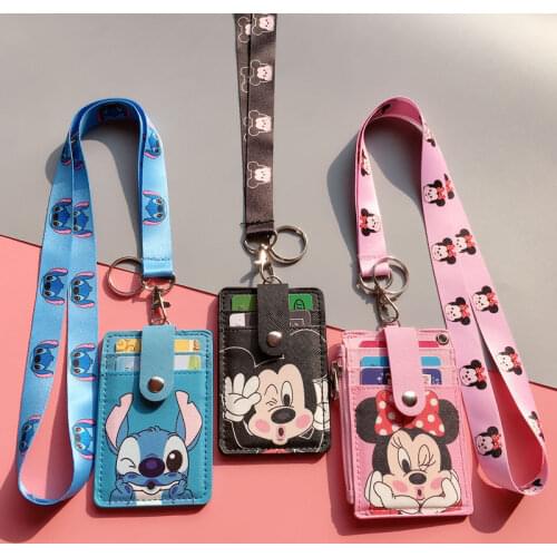 DisneyStudent Hanging Neck Transparent Window Multi-card Position School Card Badge Work Permit Lanyard Bus Card Subway Card Set