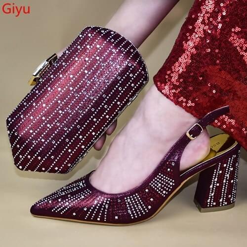 Doershow fashion wine Italian Shoes With Matching Bags African Women Shoes and Bags Set For Prom Party Summer Sandal! SSTY1-24