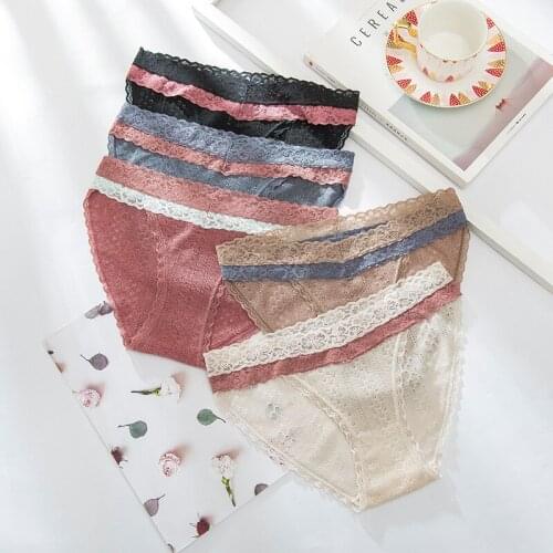 Four Seasons Multi - Color Original New Low Waist Lace Cotton Underwear for Women Breathable Traceless Belly Contracting Briefs