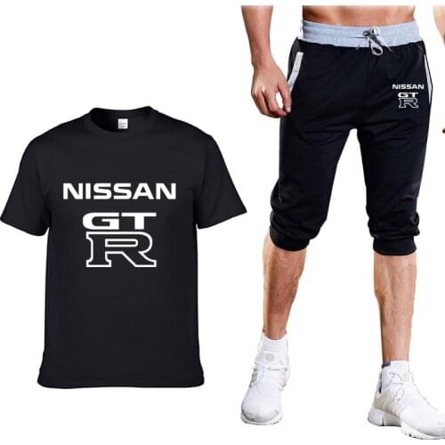 2021 Summer New Men T-shirt GTR Car Logo Mens short sleeve Fashion High quality Cotton Mens T-shirt+shorts suit 2pcs