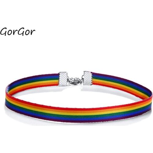 GorGor New Arrivals Simple Temperament Clavicle Stainless Steel Rainbow Necklace Short Double Hand Strap for Women Gift PPN-051