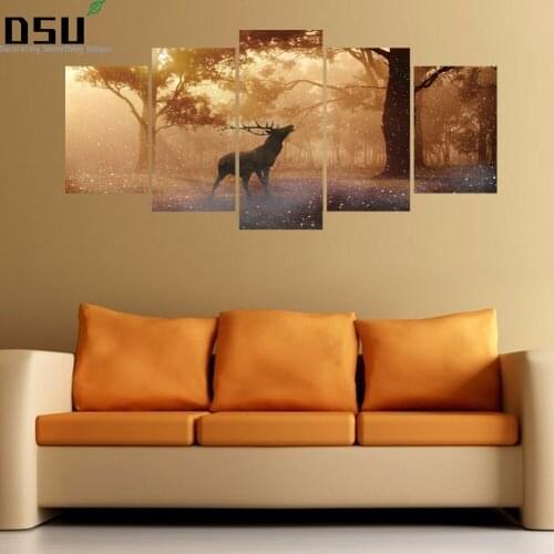 Hot 5pcs/set 3D Vivi Effect Forest Deer Wall Stickers Wall Decals Poster Mural Living Room Bedroom Home Decor Christmas Decor