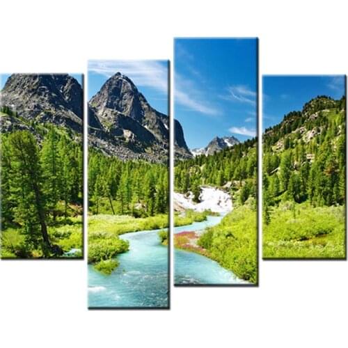 Noah Art Unframed 4 Panels Green Mountains Rivers Canvas Print Painting Modern Wall Art for Wall Picture Home Decor Artwork