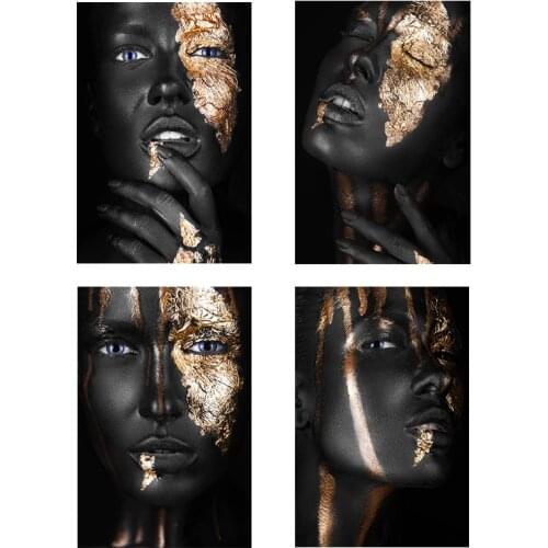African Black and Gold Woman Art Canvas Paintings Girl Posters and Prints on Canvas Wall Pictures for Living Room Cuadros Decor