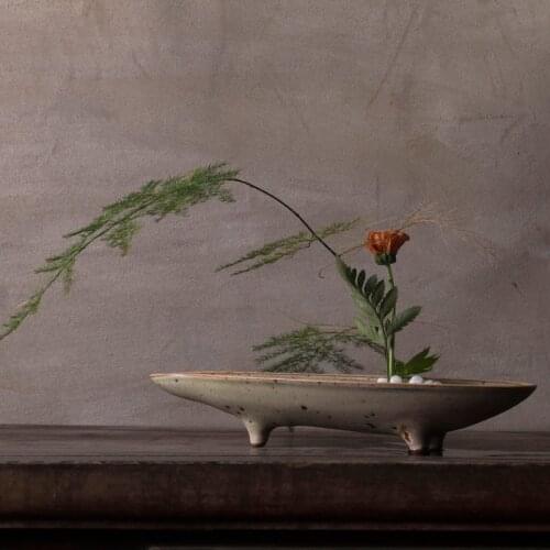 Japanese Style Ship Type Flower Vase Classic Ceramic Flower Arrangement Containers Flower Pot Vintage Tabletop Plants Pot Plates