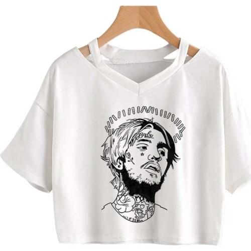 Lil Peep Gothic T-shirts Loose Streetwear Harajuku Crop tops Summer Sexy V-neck Female Short Sleeve Vintage Punk Black Short Tee