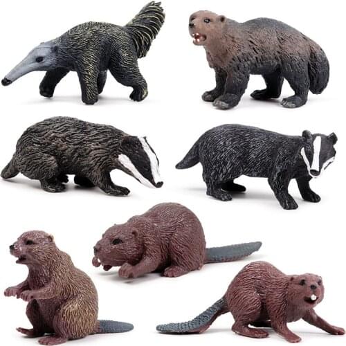 Mini Simulation forest wild animal model hamster Badger raccoon Anteater Beaver Bear action figure PVC toy figurine Gift For Kid